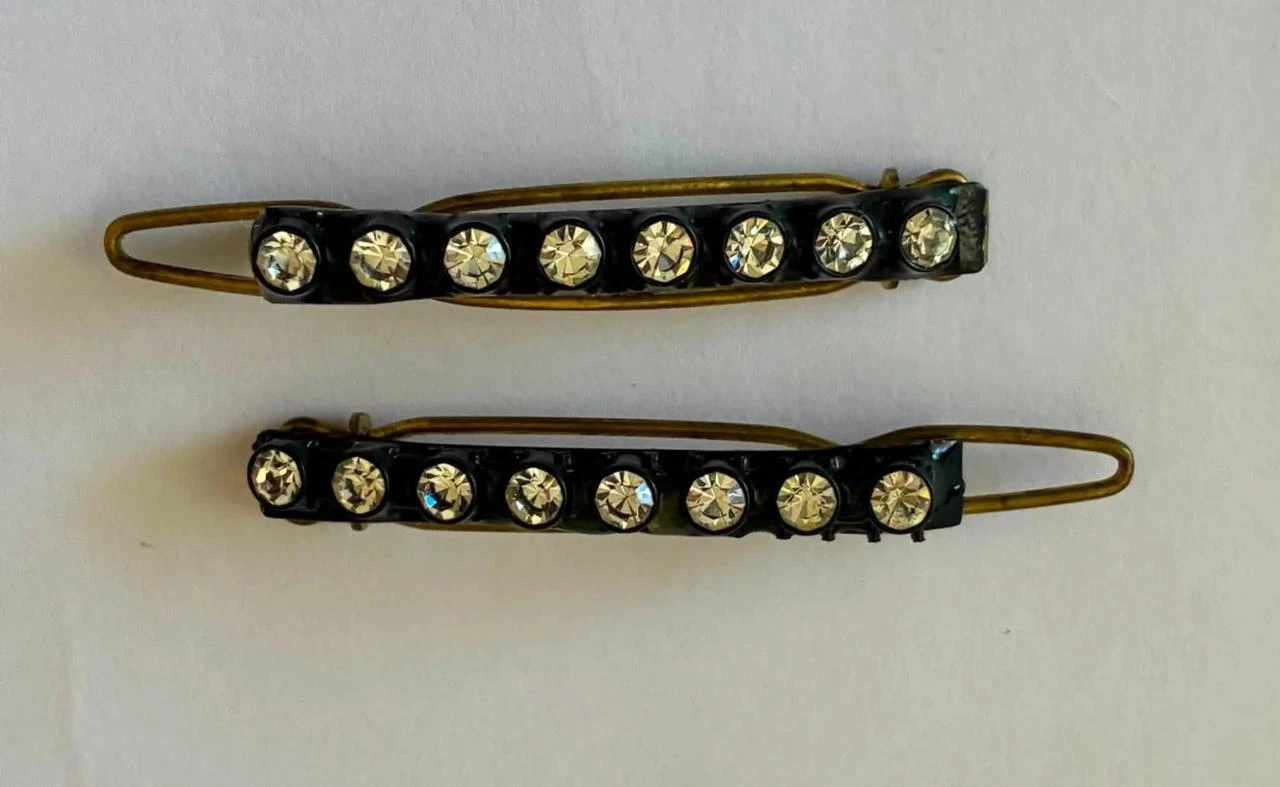Set van 5 vintage haarspelden met strass, zwart, nieuw – photo 3
